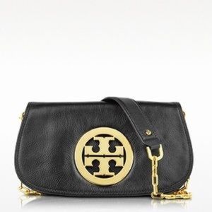 Tory Burch Reba black leather logo clutch